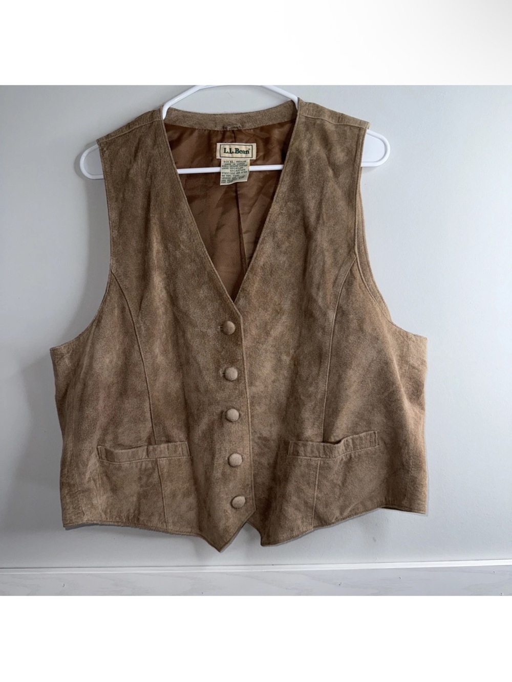 VINTAGE LL 80’s 90’s Bean Vest Mens XL Tan Leather Suede Old Money Western